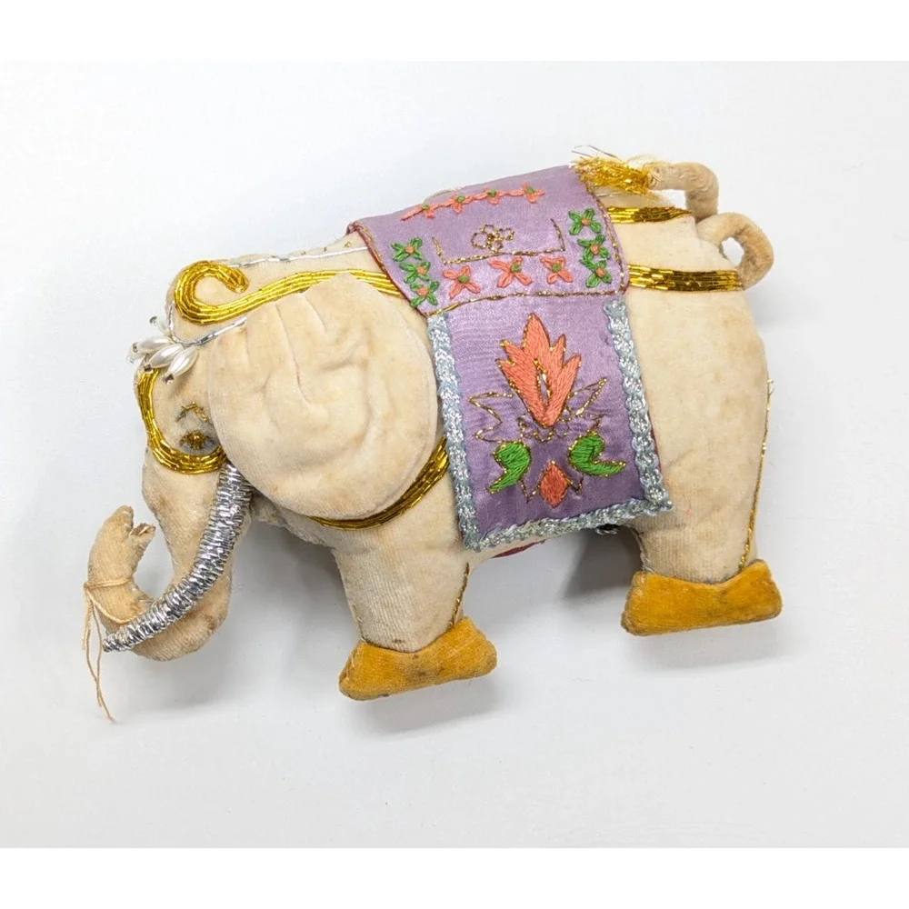 Vintage Cute Embroidered Plush Soft Elephant Christmas Ornaments 5.5